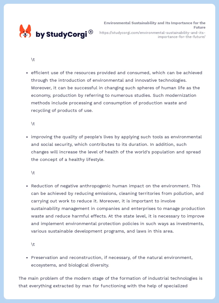 Environmental Sustainability and Its Importance for the Future. Page 2