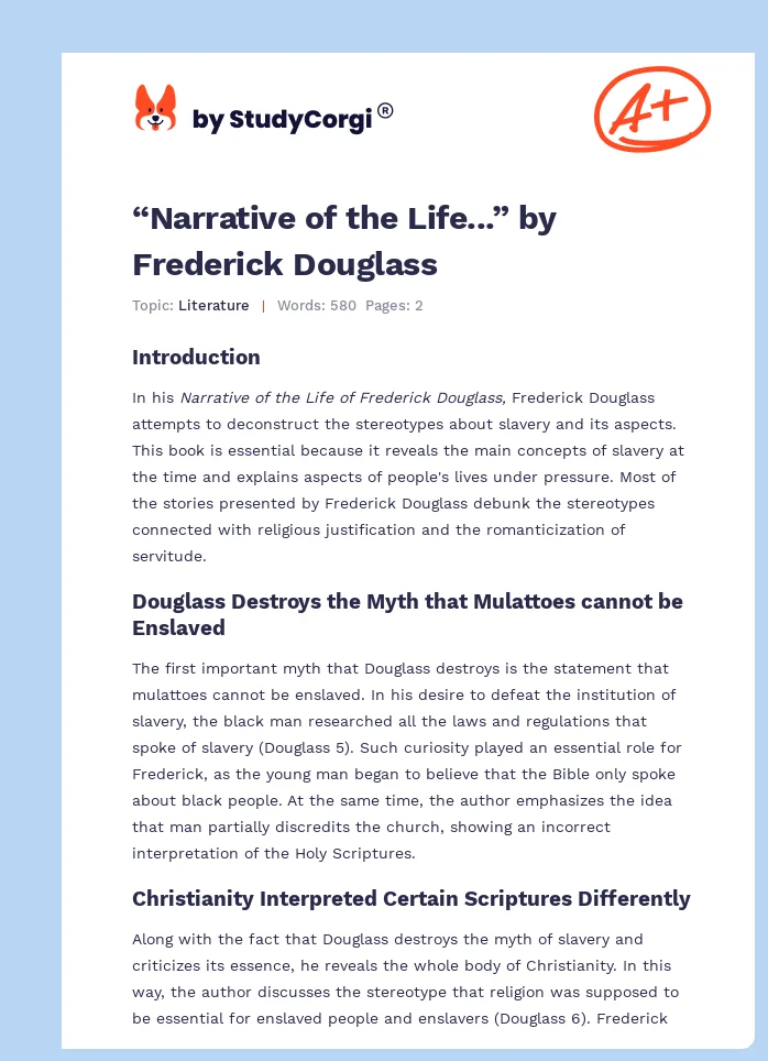 “Narrative of the Life...” by Frederick Douglass. Page 1