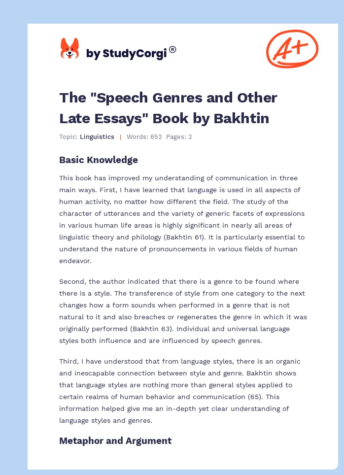 The "Speech Genres and Other Late Essays" Book by Bakhtin. Page 1