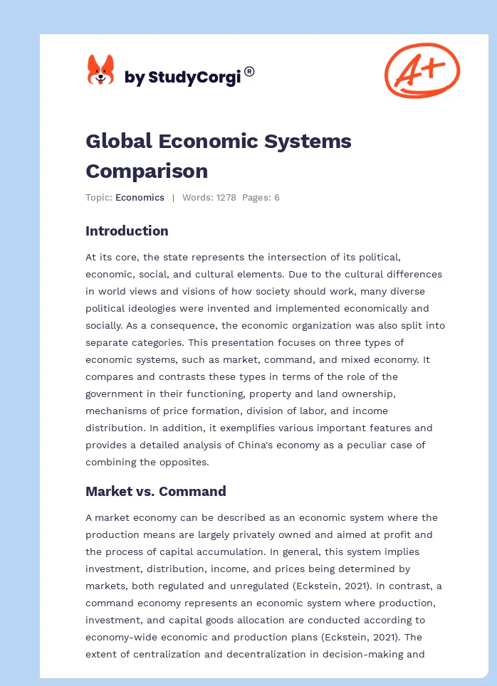 Global Economic Systems Comparison. Page 1
