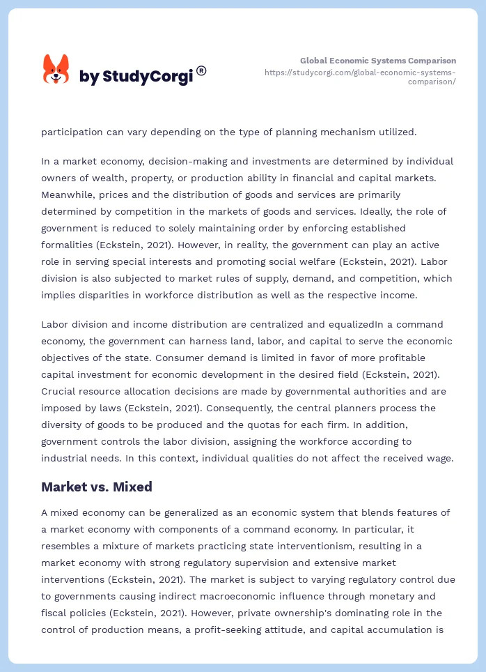 Global Economic Systems Comparison. Page 2