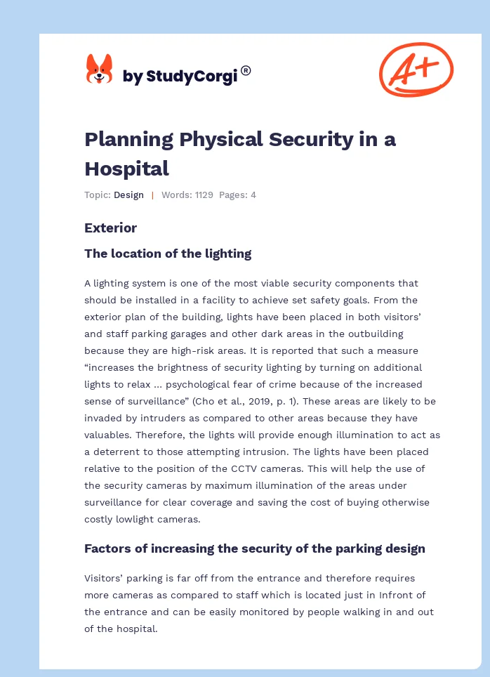 Planning Physical Security in a Hospital. Page 1