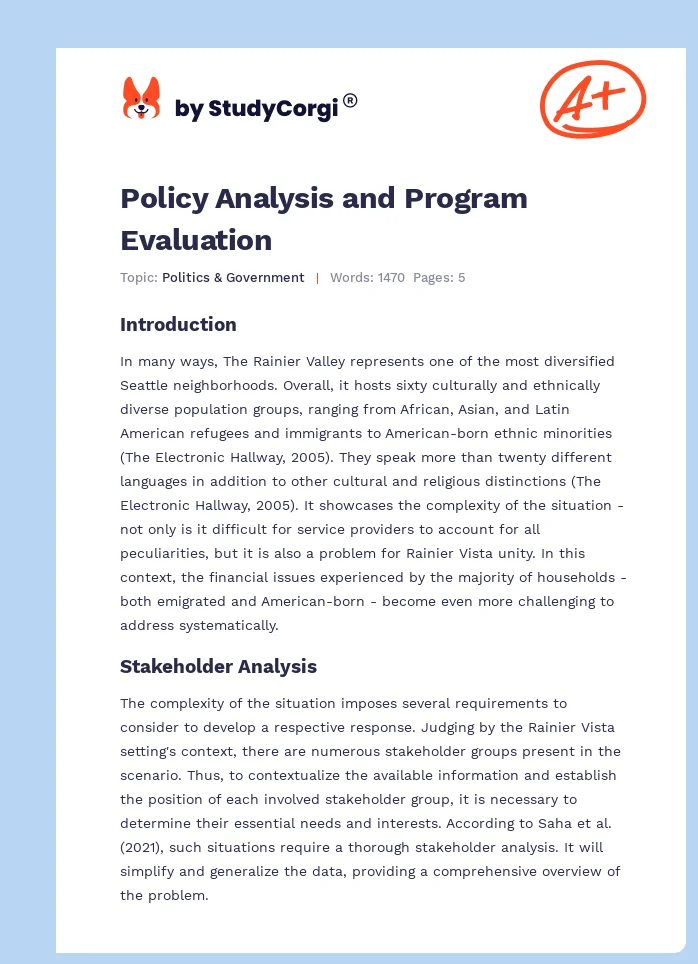 Policy Analysis and Program Evaluation. Page 1