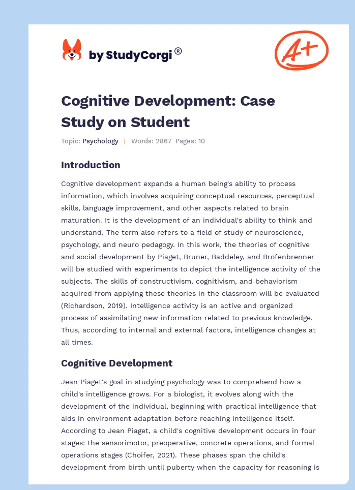 Cognitive Development: Case Study on Student. Page 1