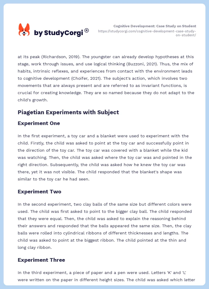 Cognitive Development: Case Study on Student. Page 2