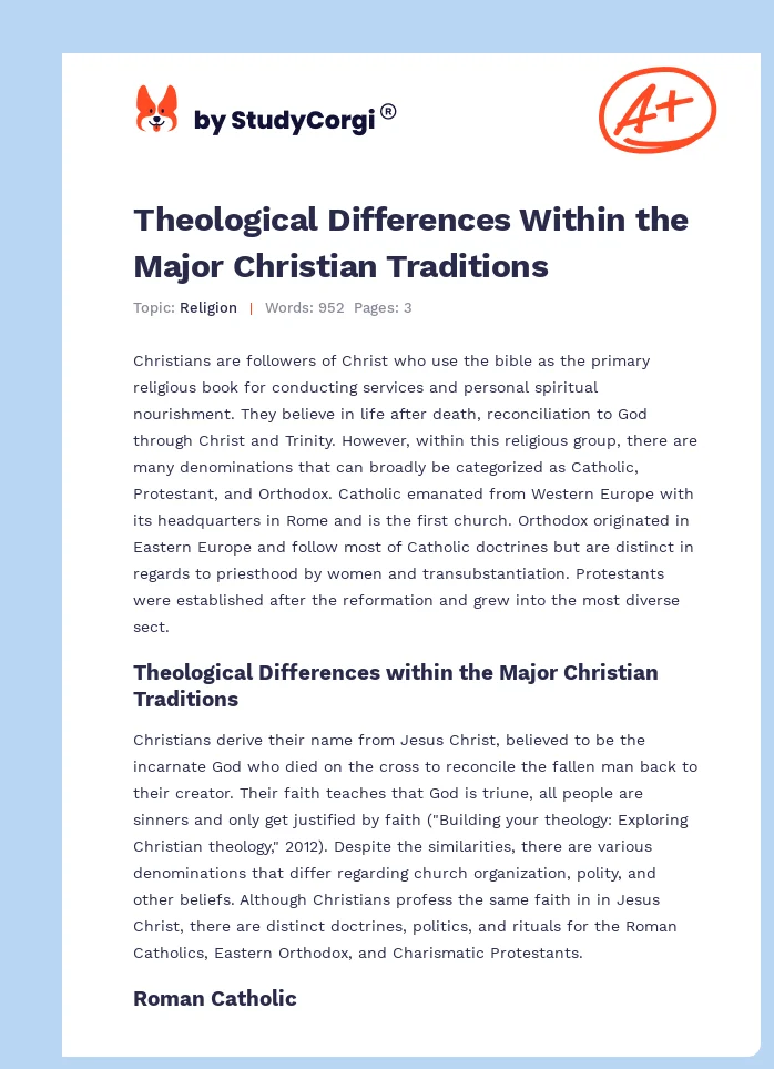 Theological Differences Within the Major Christian Traditions. Page 1