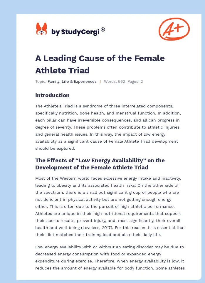 A Leading Cause of the Female Athlete Triad. Page 1