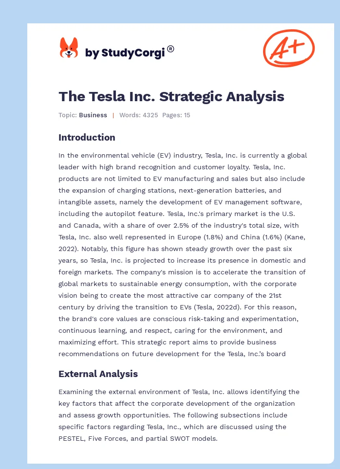 The Tesla Inc. Strategic Analysis. Page 1