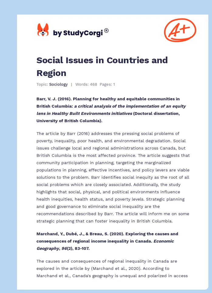 Social Issues in Countries and Region. Page 1