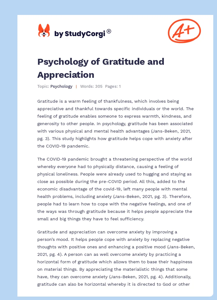 Psychology of Gratitude and Appreciation. Page 1
