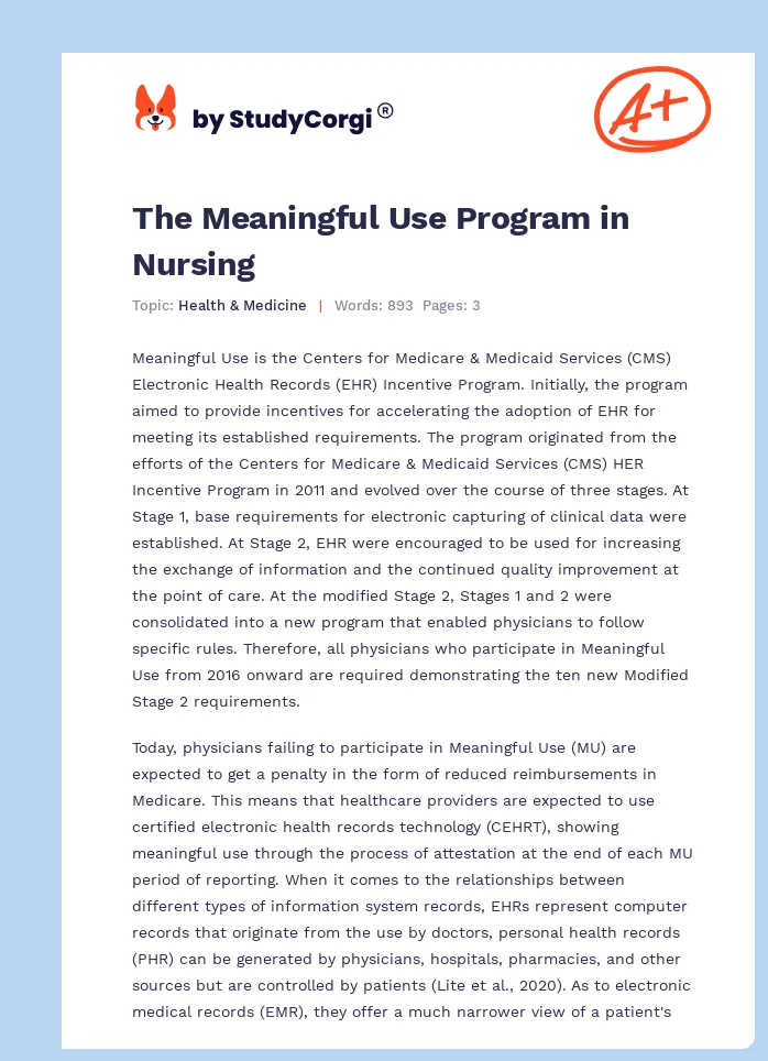 The Meaningful Use Program in Nursing. Page 1