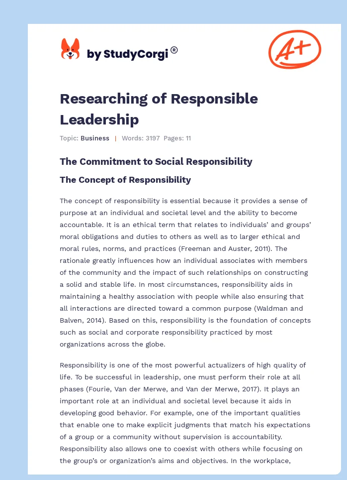 Researching of Responsible Leadership. Page 1