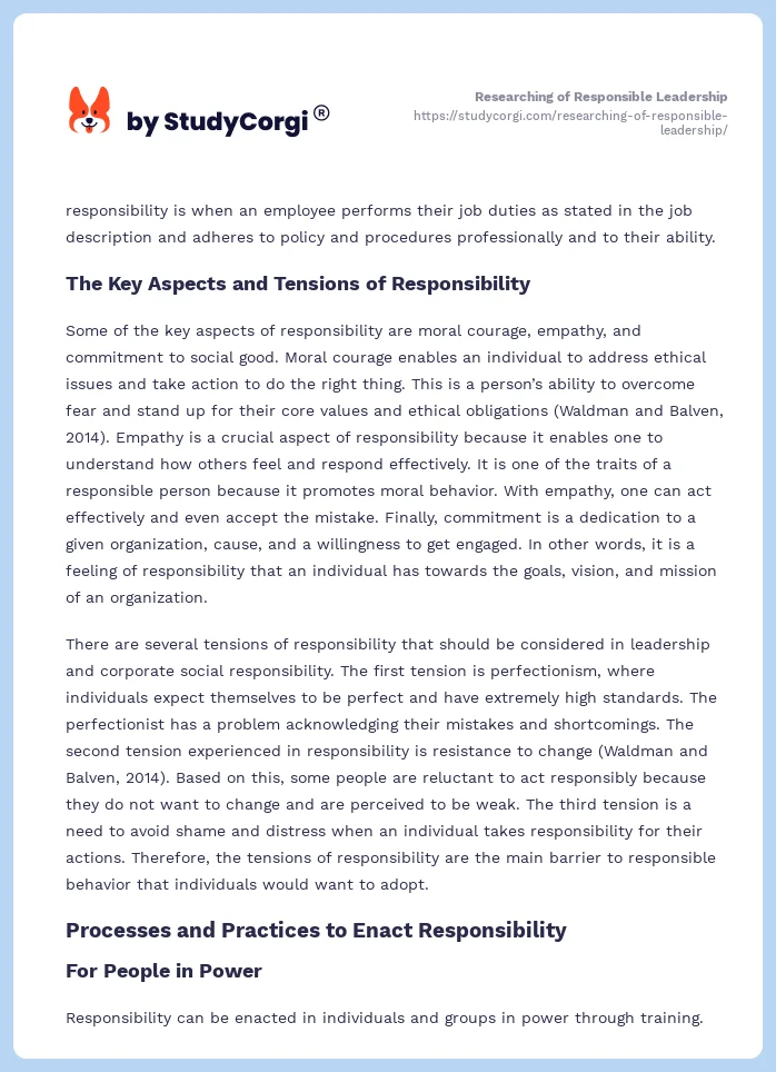 Researching of Responsible Leadership. Page 2