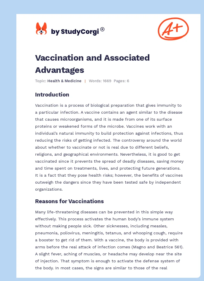 Vaccination and Associated Advantages. Page 1