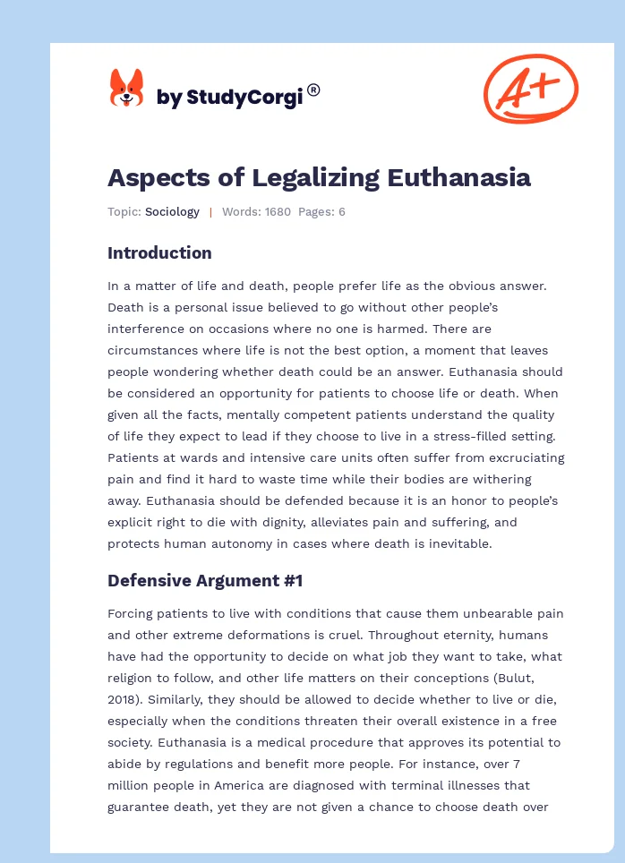 Aspects of Legalizing Euthanasia. Page 1