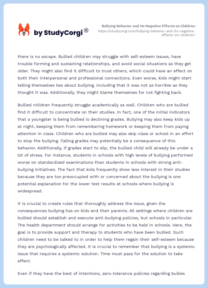 essay about negative effects of bullying