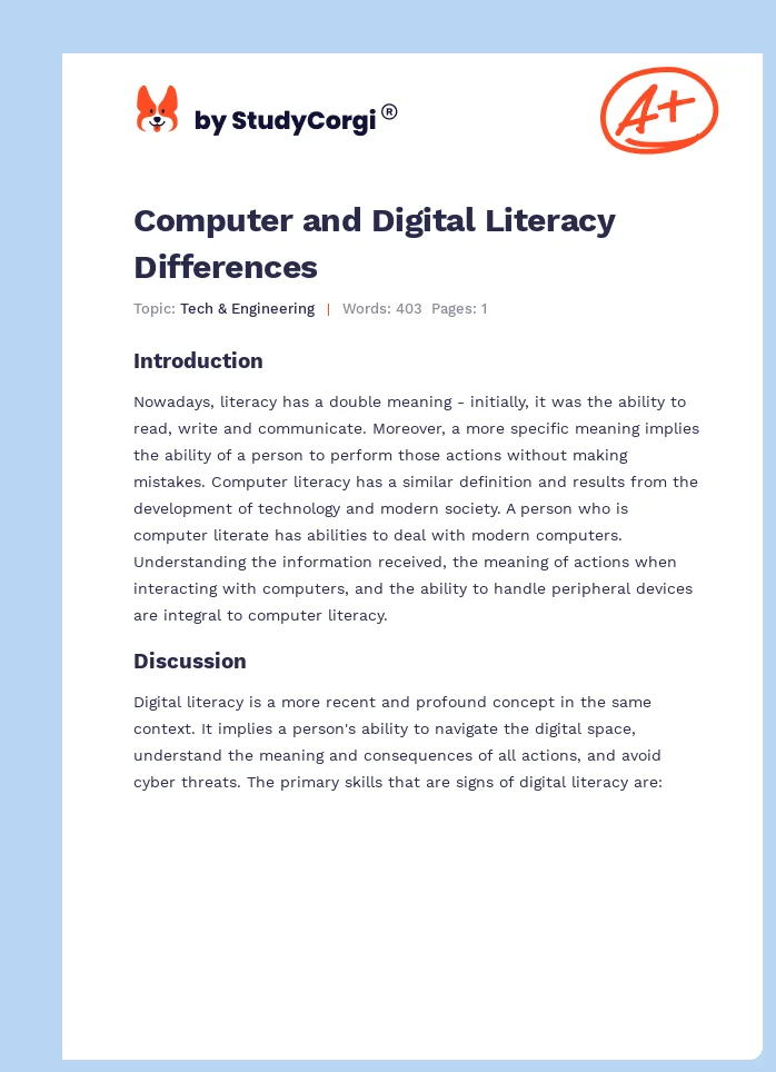 Computer and Digital Literacy Differences. Page 1