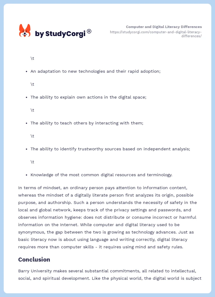Computer and Digital Literacy Differences. Page 2