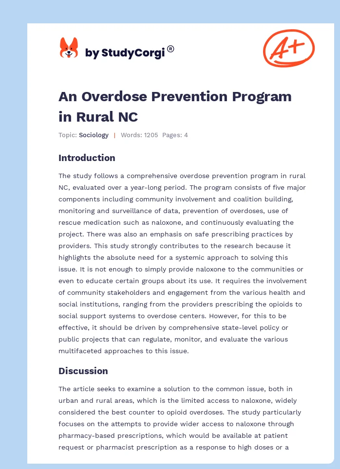 An Overdose Prevention Program in Rural NC. Page 1