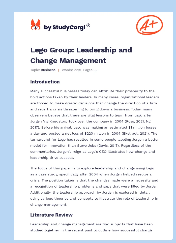 Lego Group: Leadership and Change Management. Page 1