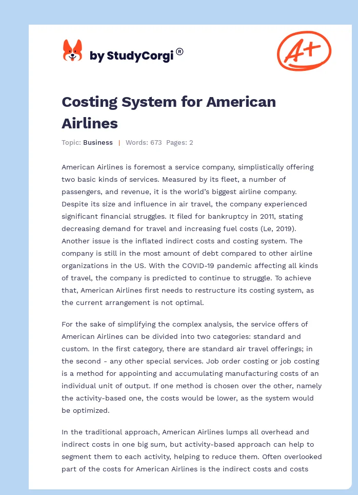 Costing System for American Airlines. Page 1