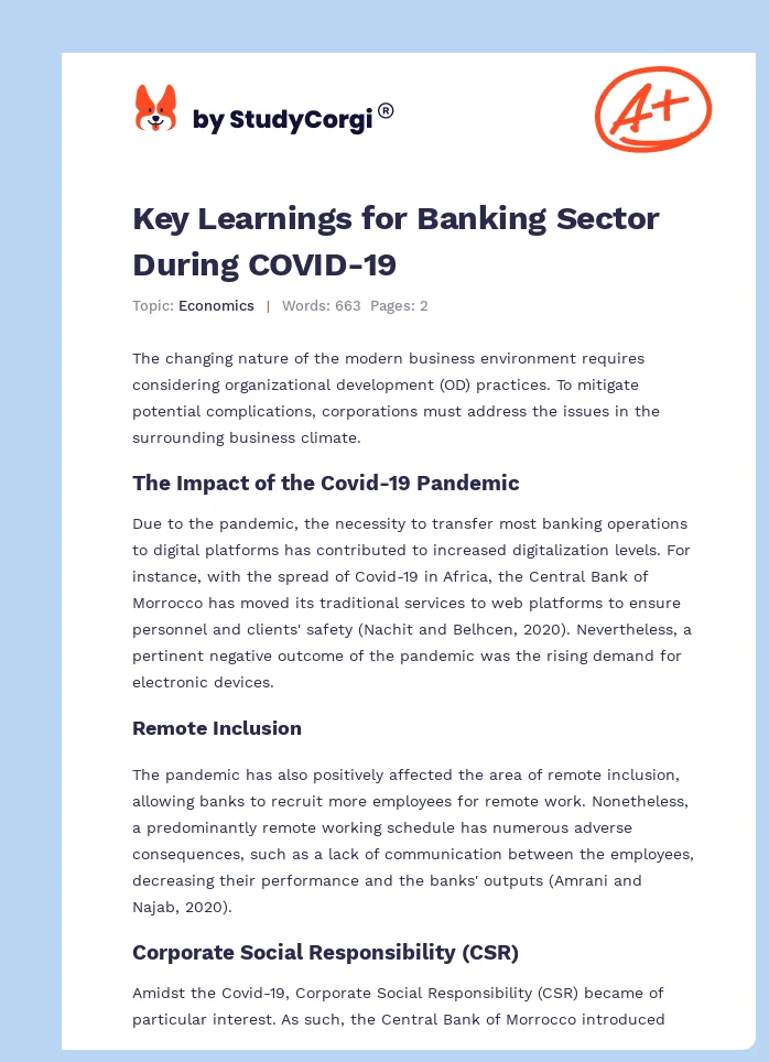 Key Learnings for Banking Sector During COVID-19. Page 1