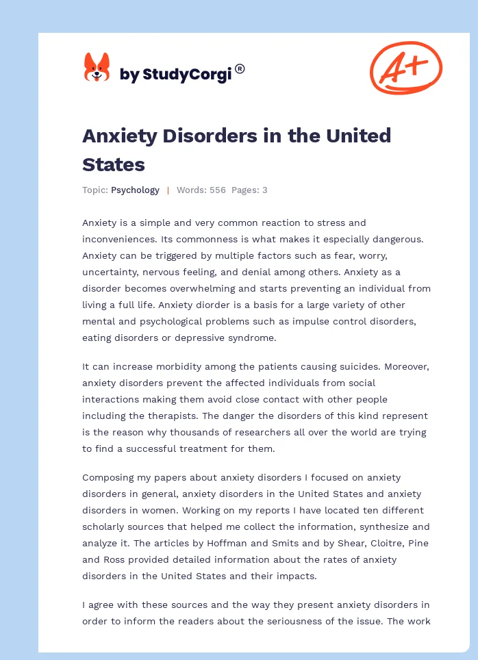 Anxiety Disorders in the United States. Page 1