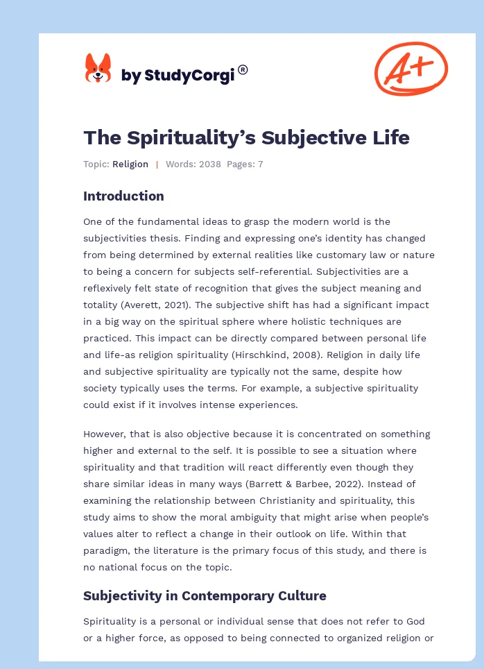 The Spirituality’s Subjective Life. Page 1