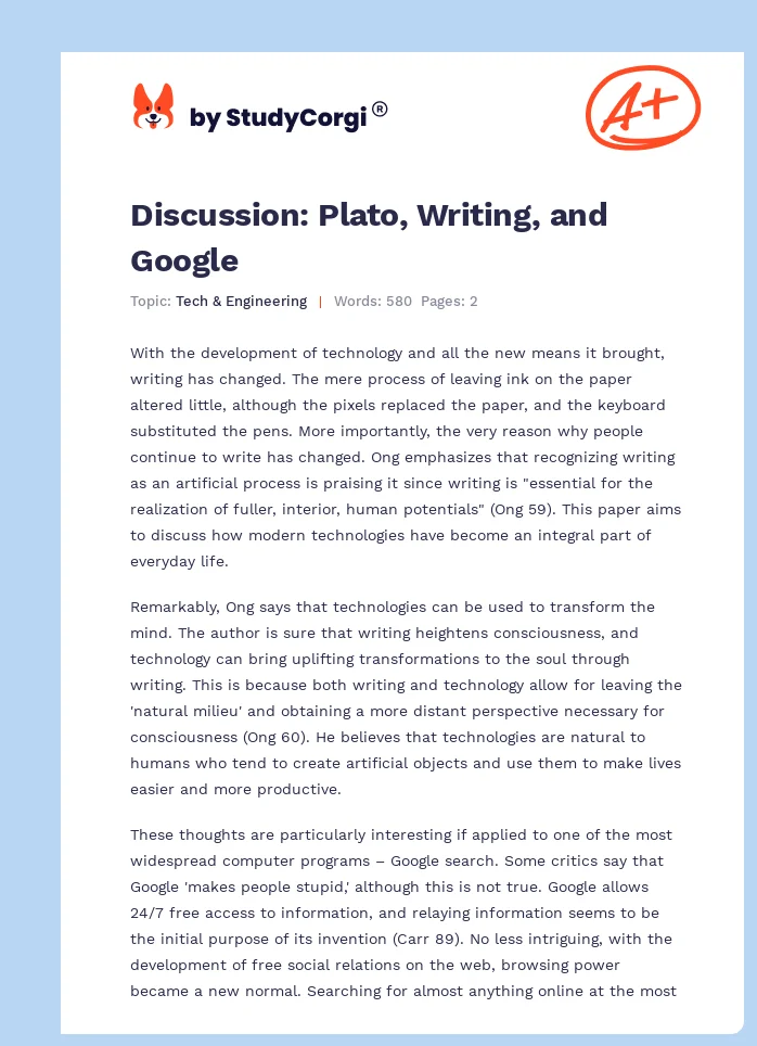 Discussion: Plato, Writing, and Google. Page 1