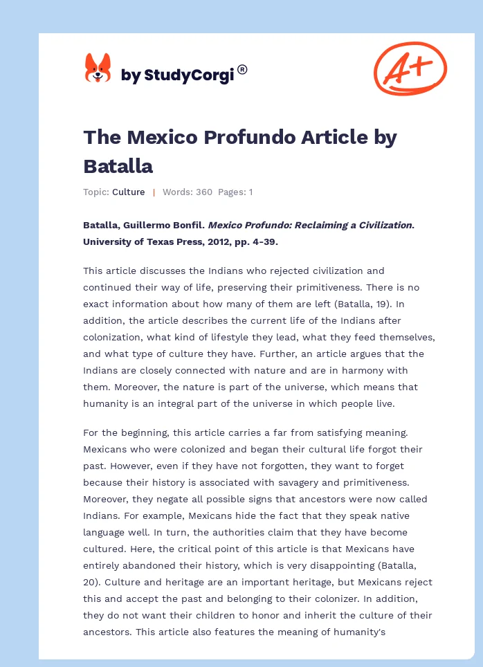 The Mexico Profundo Article by Batalla. Page 1
