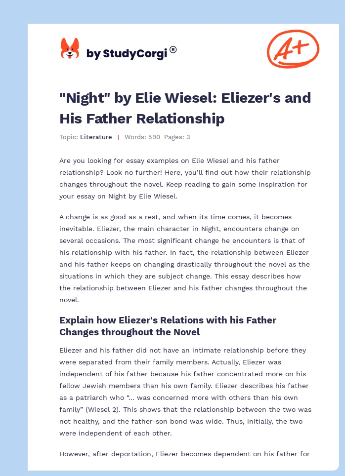 "Night" by Elie Wiesel: Eliezer's and His Father Relationship. Page 1