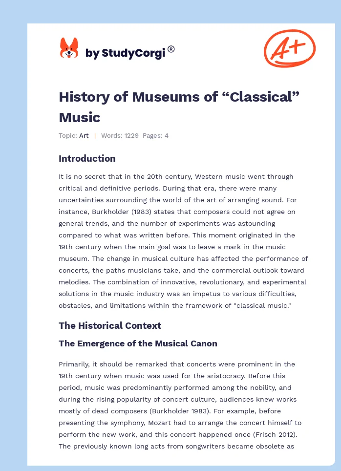 History of Museums of “Classical” Music. Page 1