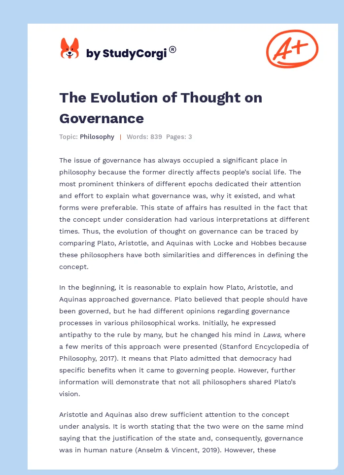 The Evolution of Thought on Governance. Page 1