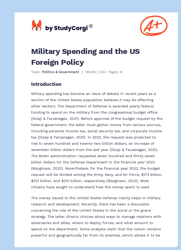 Military Spending and the US Foreign Policy. Page 1