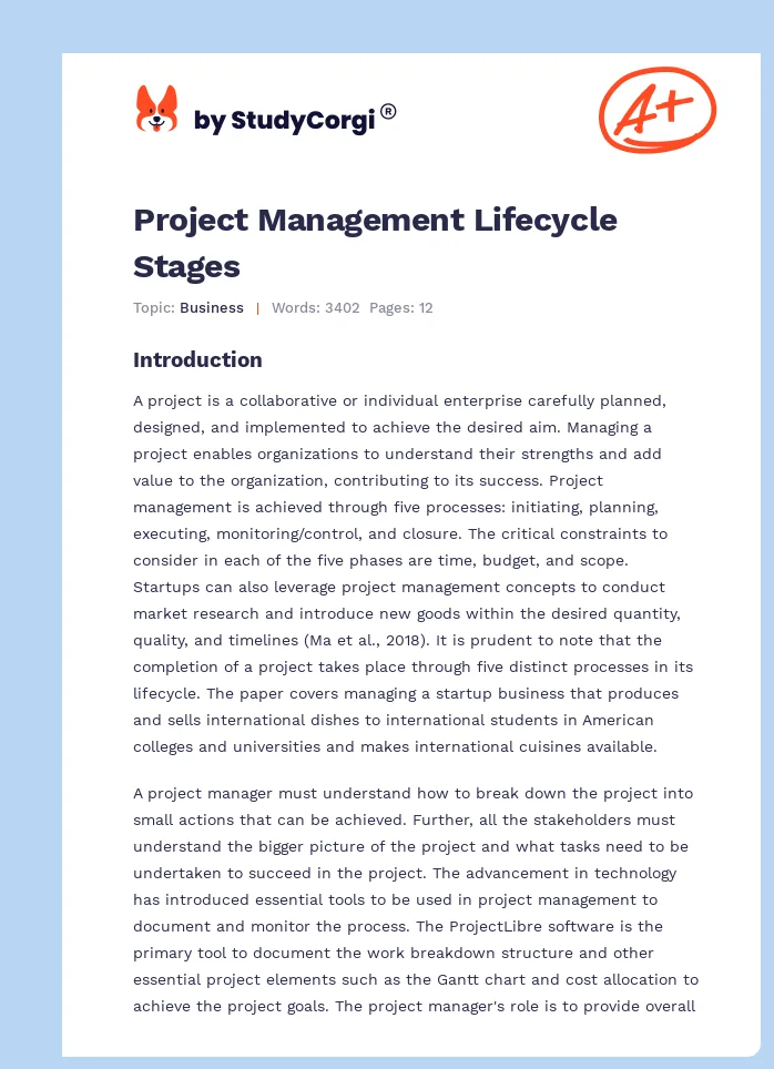 Project Management Lifecycle Stages. Page 1