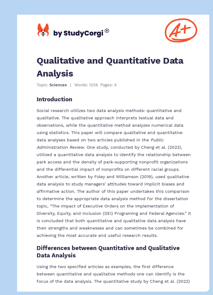 Qualitative and Quantitative Data Analysis. Page 1