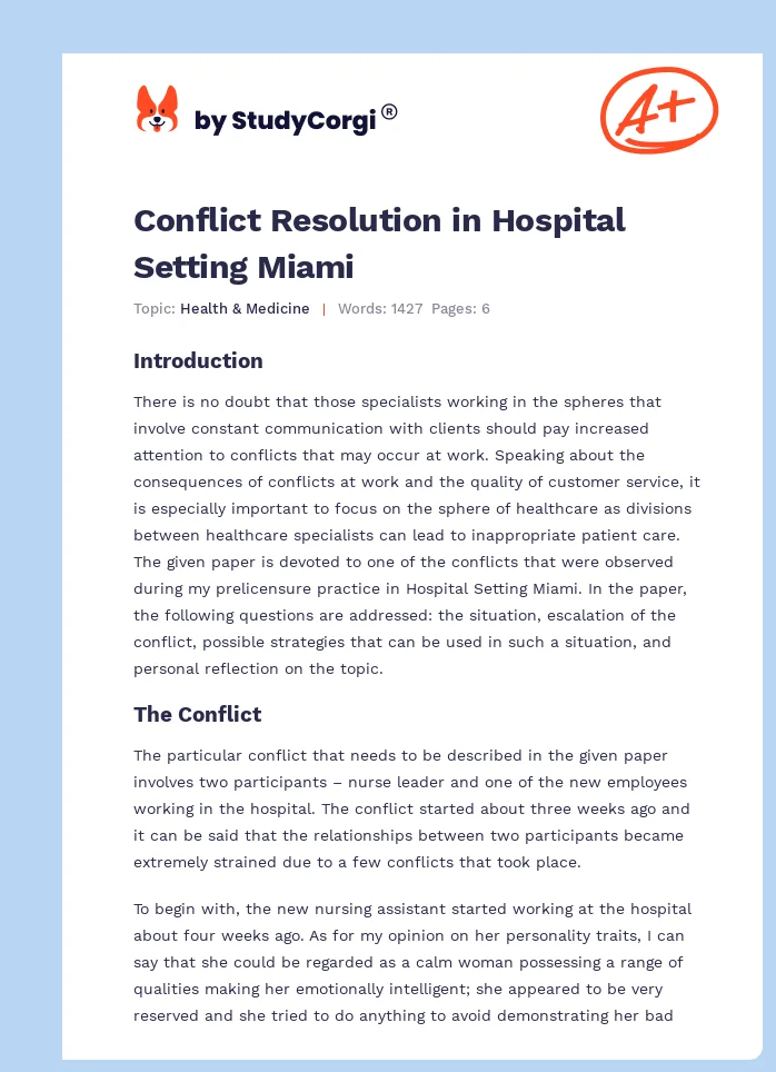 Conflict Resolution in Hospital Setting Miami. Page 1