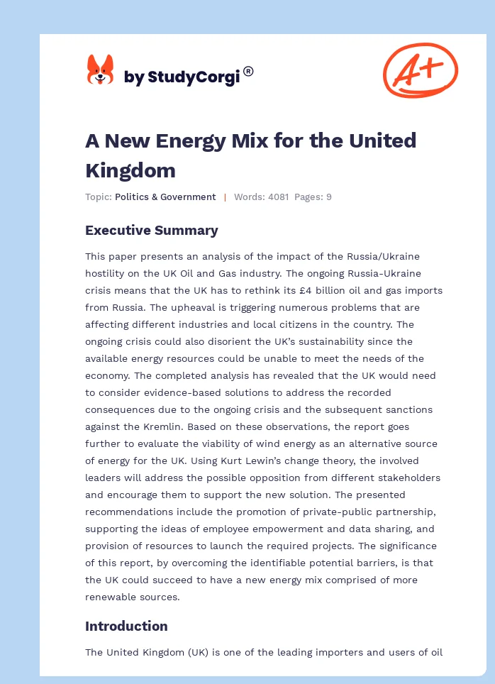 A New Energy Mix for the United Kingdom. Page 1