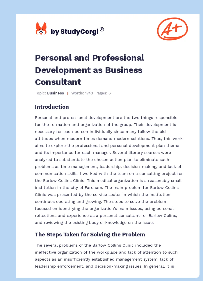 Personal and Professional Development as Business Consultant. Page 1