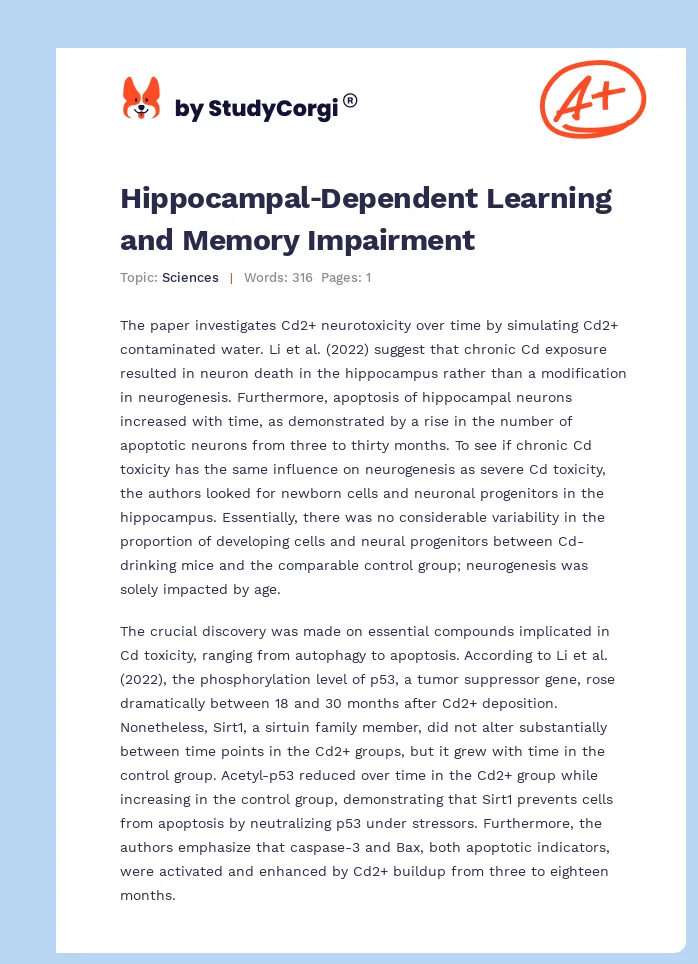 Hippocampal‐Dependent Learning and Memory Impairment. Page 1