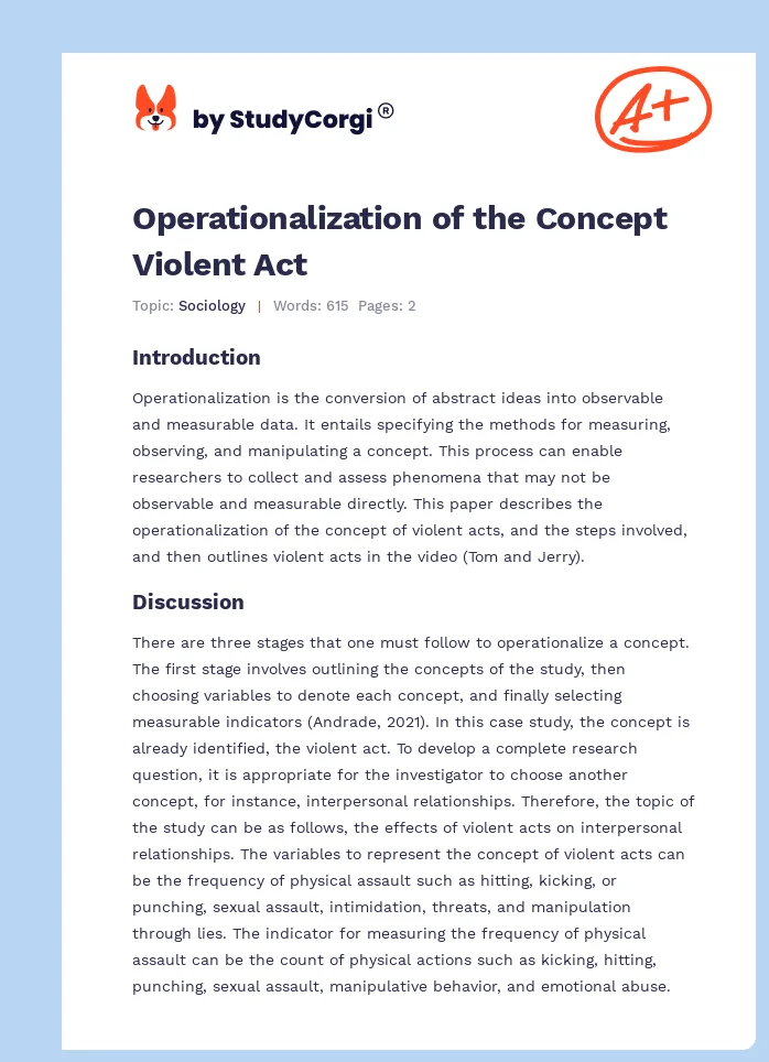 Operationalization of the Concept Violent Act. Page 1