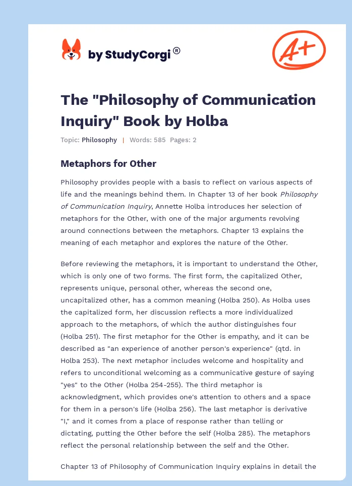 The "Philosophy of Communication Inquiry" Book by Holba. Page 1