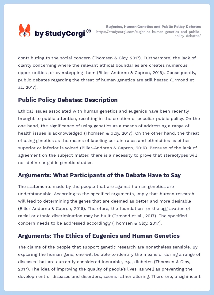 Eugenics, Human Genetics and Public Policy Debates. Page 2