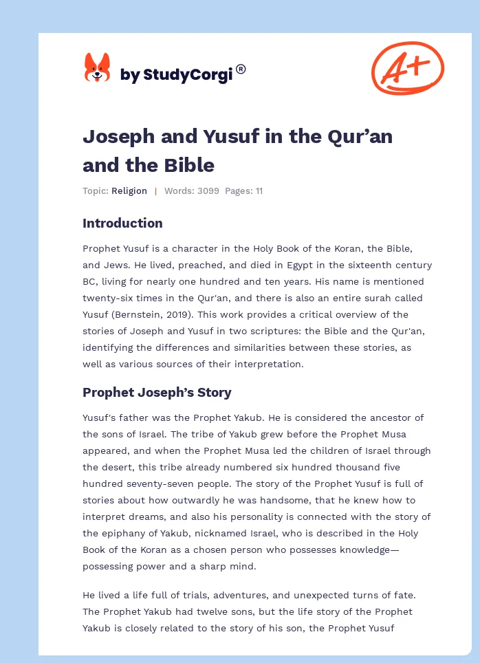 Joseph and Yusuf in the Qur’an and the Bible. Page 1