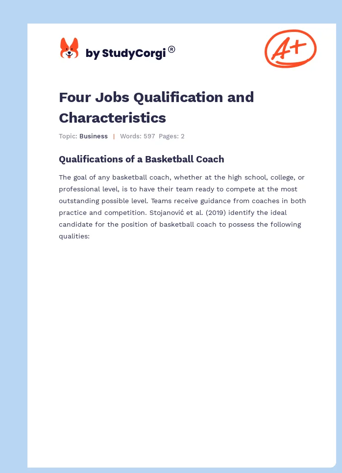 Four Jobs Qualification and Characteristics. Page 1