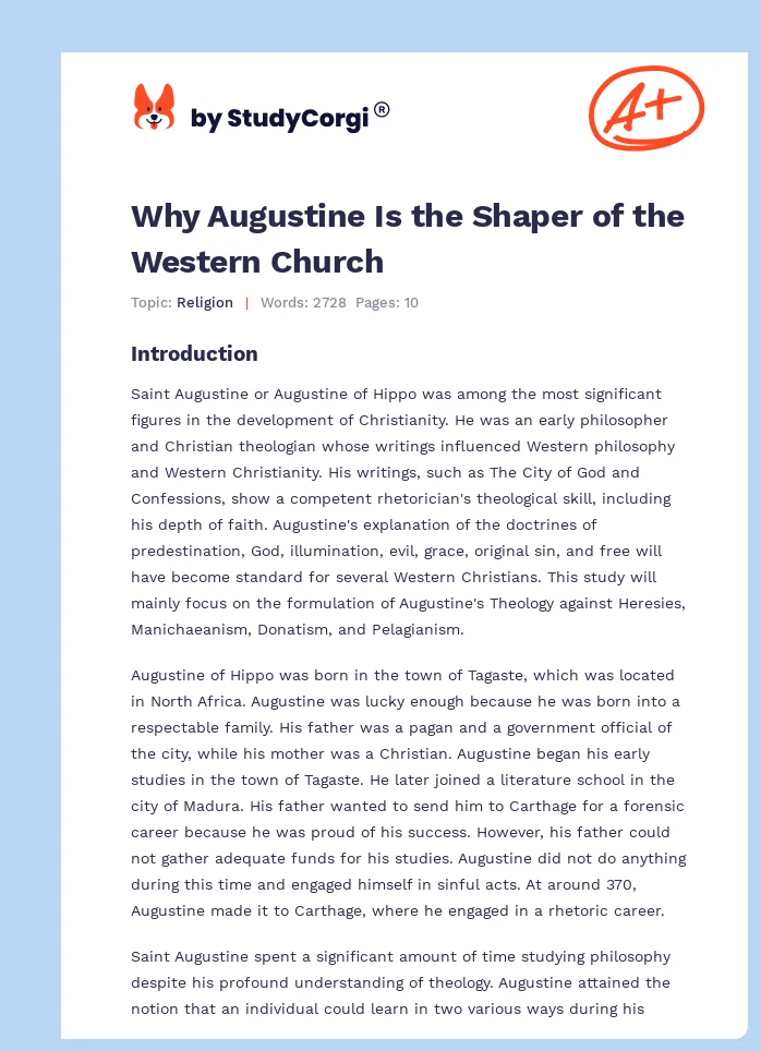Why Augustine Is the Shaper of the Western Church. Page 1
