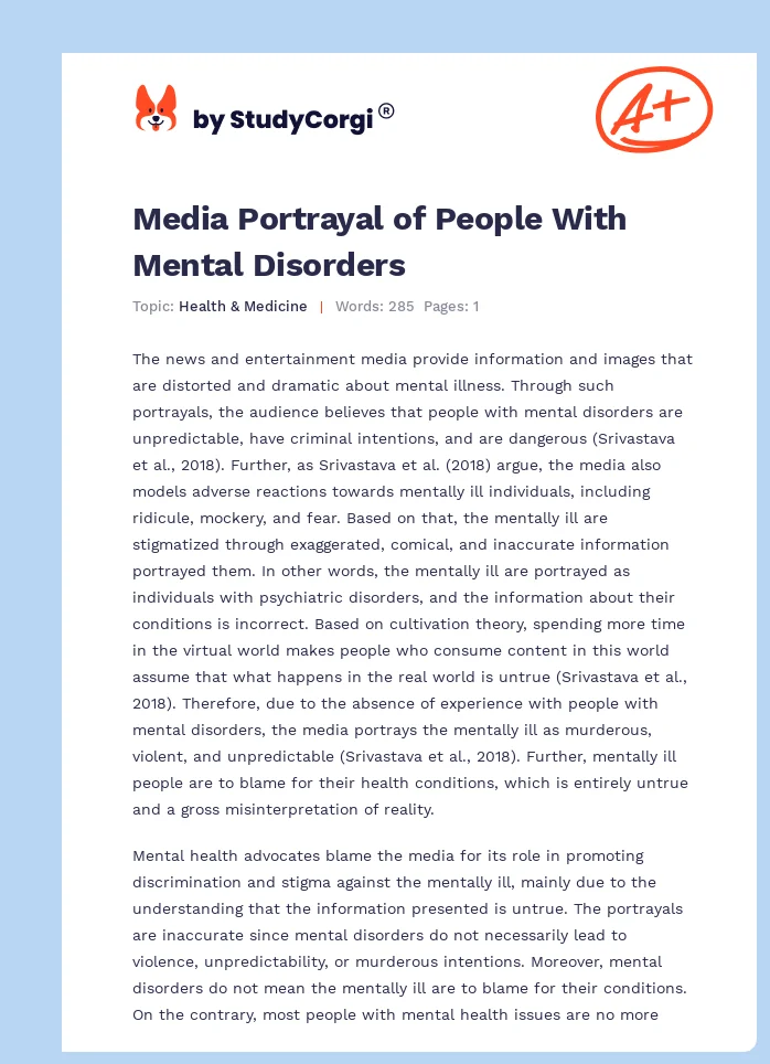 Media Portrayal of People With Mental Disorders. Page 1