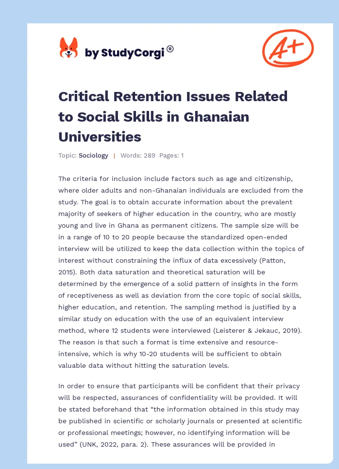 Critical Retention Issues Related to Social Skills in Ghanaian Universities. Page 1