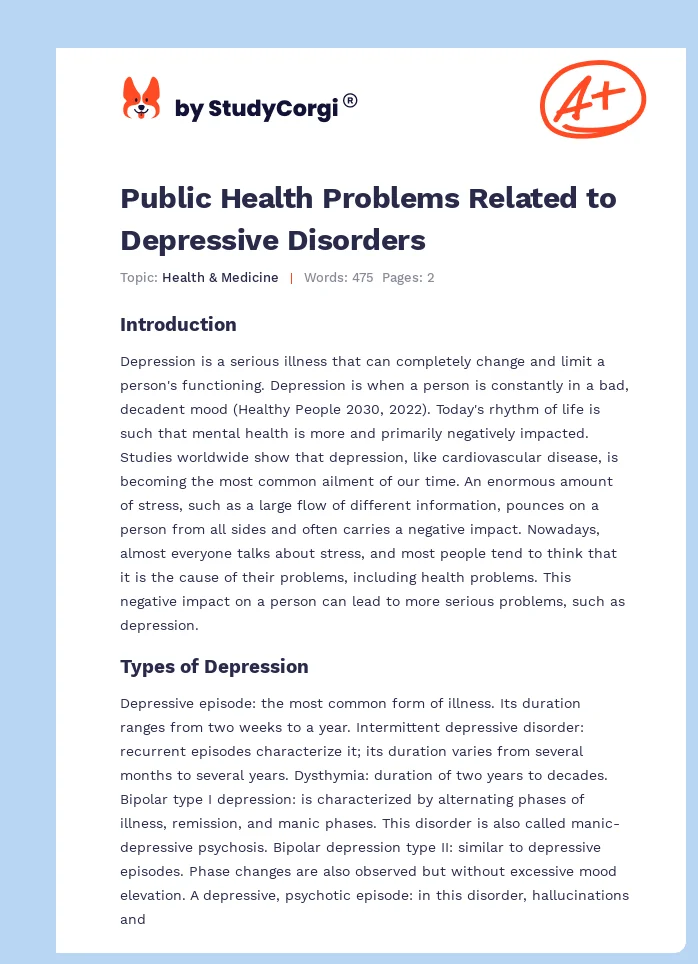Public Health Problems Related to Depressive Disorders. Page 1
