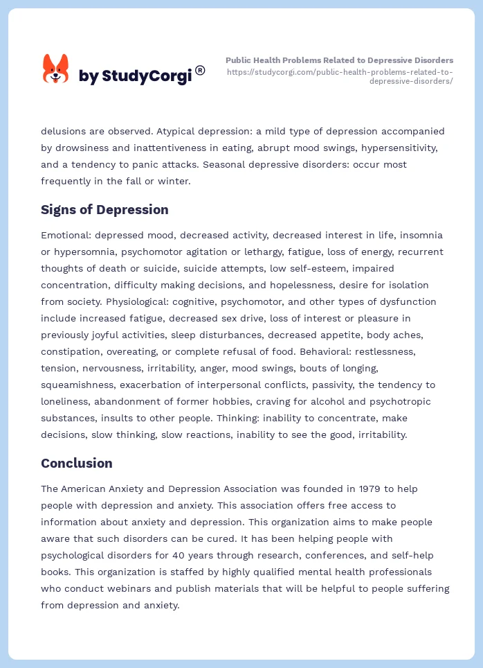 Public Health Problems Related to Depressive Disorders. Page 2